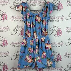 No comment romper jumpsuit shorts Charming Floral Kids Dress in Blue roses